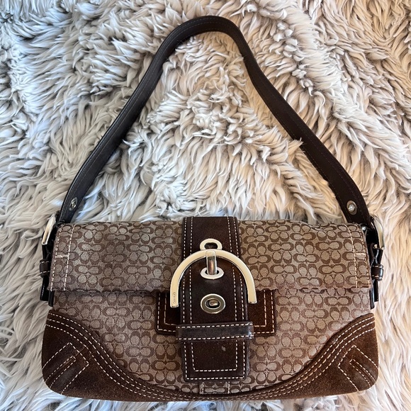 Coach Vintage Y2k Soho Brown Mini Leather Signature Jacquard Shoulder Purse Bag - Picture 1 of 11